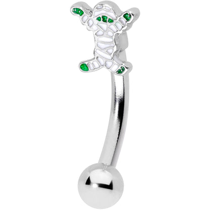 14G 5/16 Green Mummy Halloween Curved Eyebrow Ring