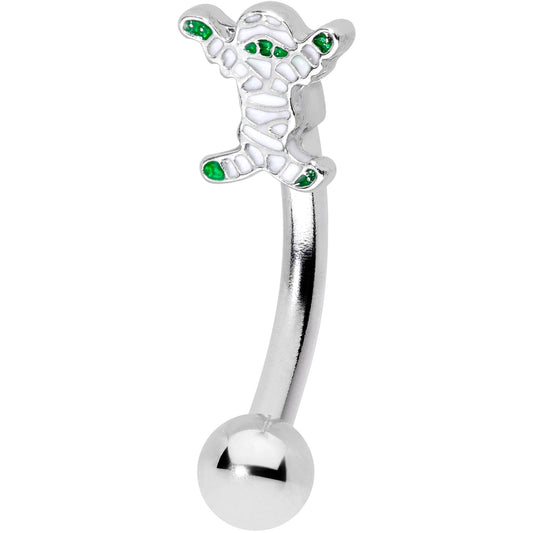 14G 5/16 Green Mummy Halloween Curved Eyebrow Ring