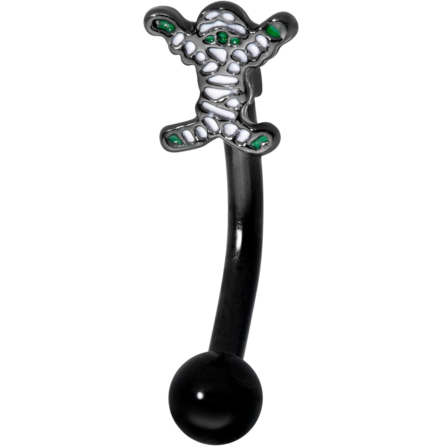 14G 5/16 Black Green Mummy Halloween Curved Eyebrow Ring
