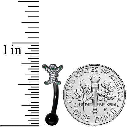 14G 5/16 Black Green Mummy Halloween Curved Eyebrow Ring