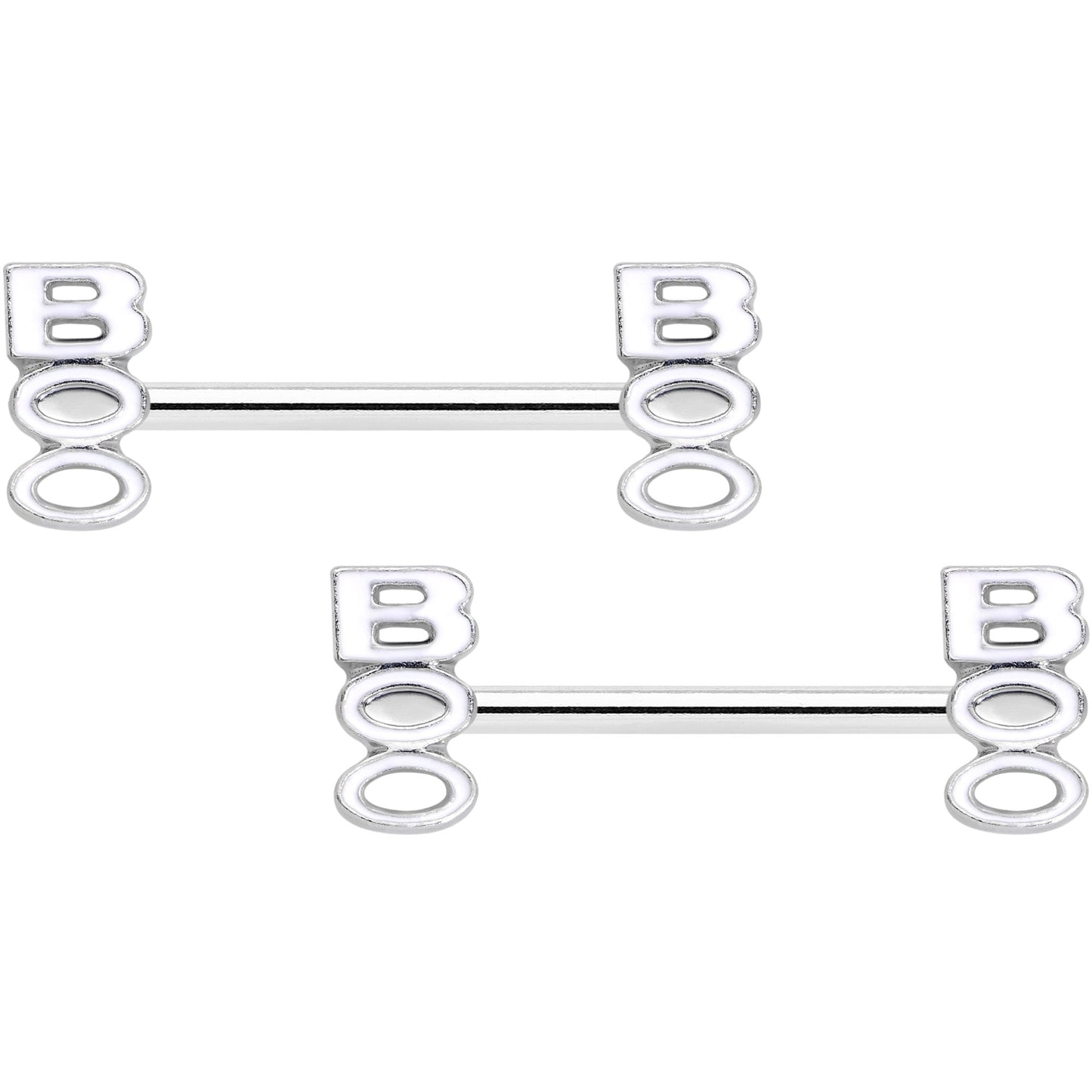 14G 9/16 White Boo Halloween Barbell Nipple Ring Set