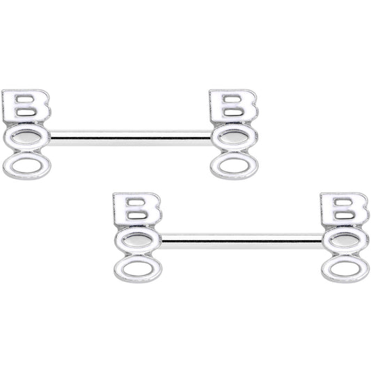 14G 9/16 White Boo Halloween Barbell Nipple Ring Set