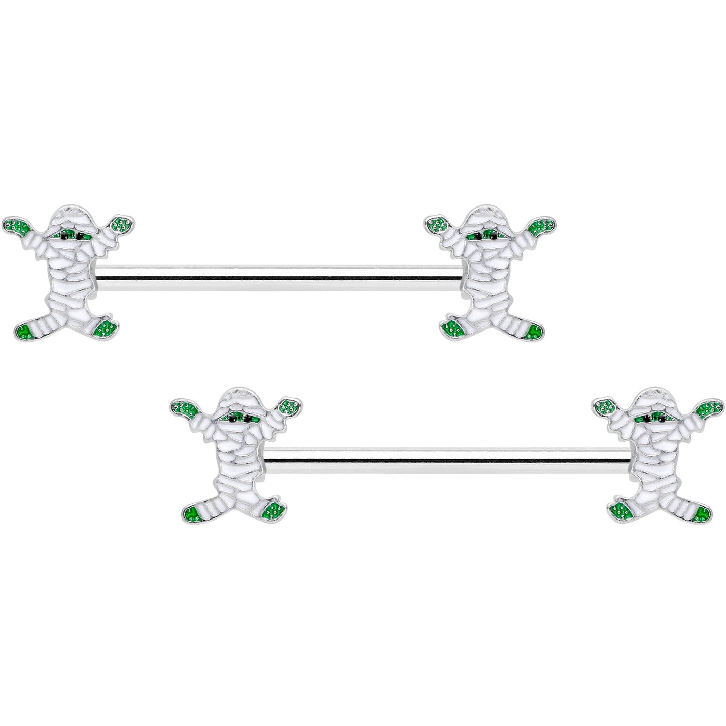 14G 5/8 Green Mummy Halloween Barbell Nipple Ring Set