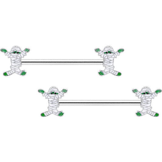 14G 5/8 Green Mummy Halloween Barbell Nipple Ring Set