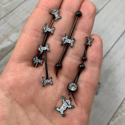14G Black Green Mummy Halloween Industrial Barbell 38mm