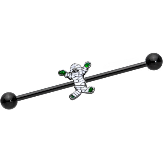 14G Black Green Mummy Halloween Industrial Barbell 38mm