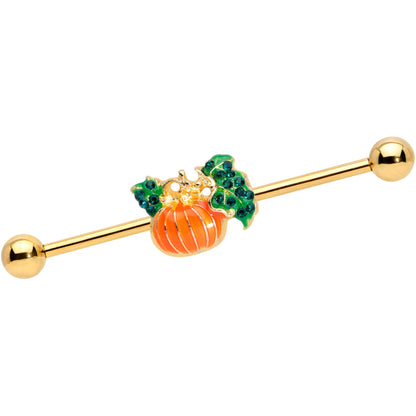 14G Gold Tone Autumn Pumpkin Halloween Industrial Barbell 38mm