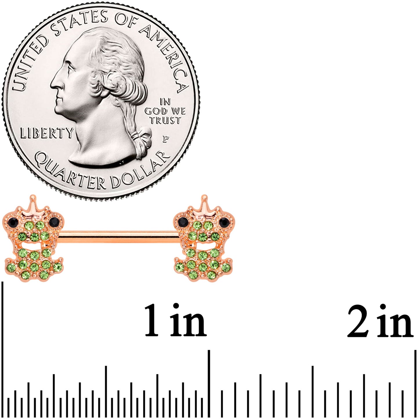 14G 9/16 Green Gem Rose Gold Tone Royal Frog Nipple Ring Set