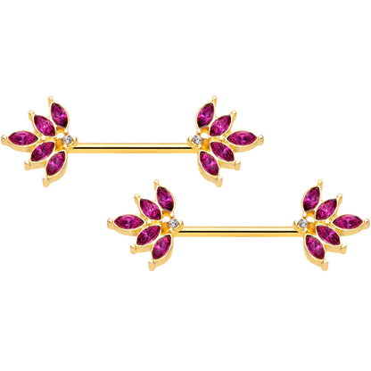 14G 9/16 Red Gem Gold Tone Autumn Leaves Nipple Ring Set
