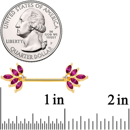 14G 9/16 Red Gem Gold Tone Autumn Leaves Nipple Ring Set
