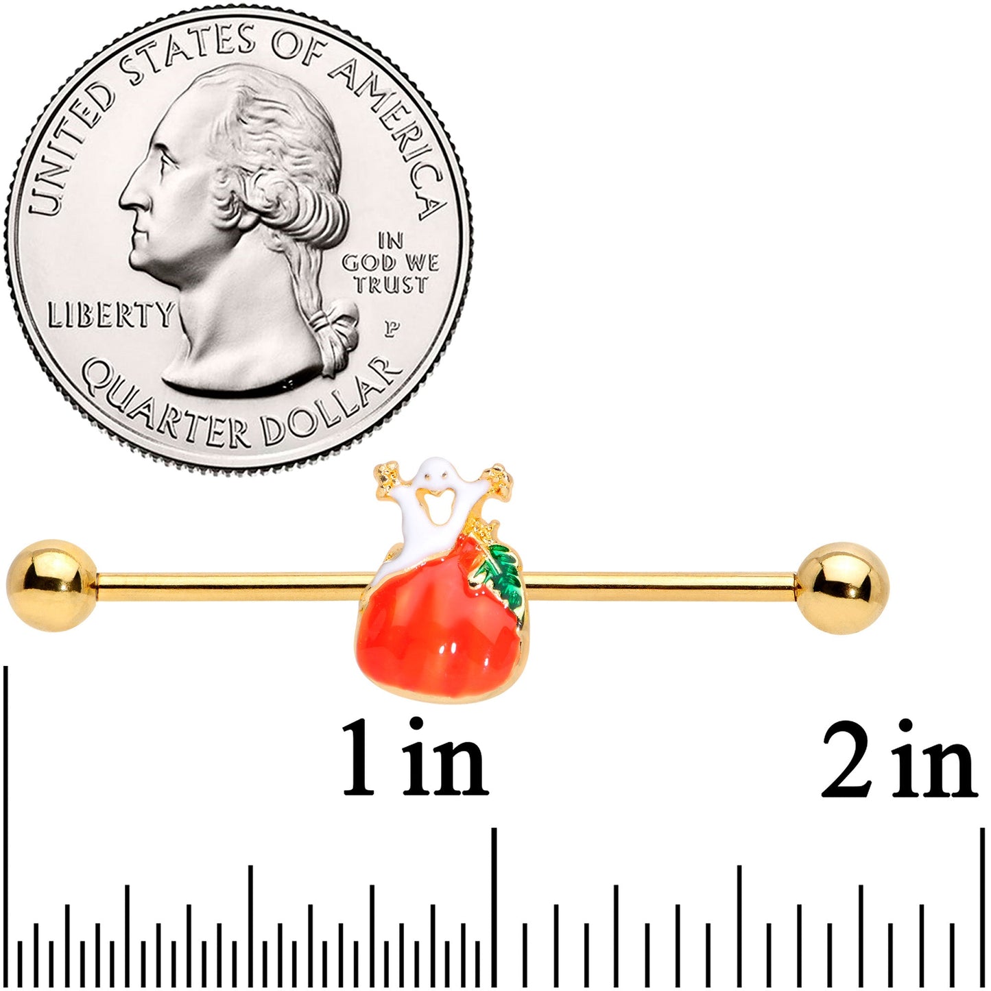 14G Gold Tone Haunted Pumpkin Industrial Barbell 38mm