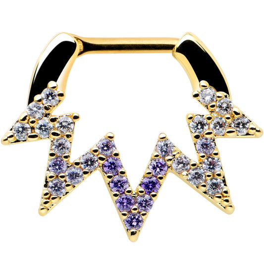 16G 5/16 Clear Purple Gem Gold Tone Lightning Cartilage Clicker