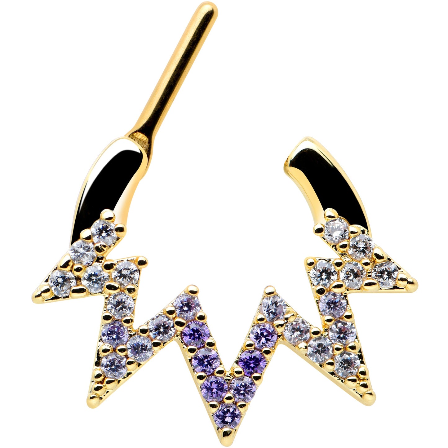16G 5/16 Clear Purple Gem Gold Tone Lightning Cartilage Clicker