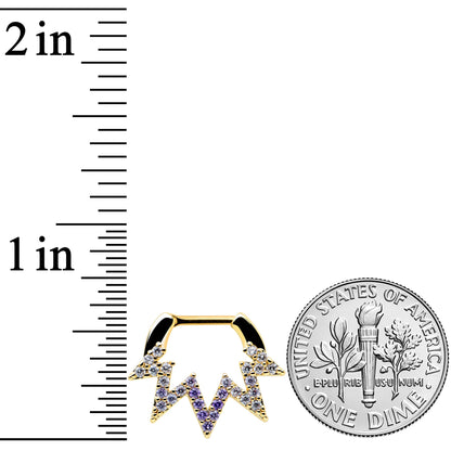 16G 5/16 Clear Purple Gem Gold Tone Lightning Cartilage Clicker