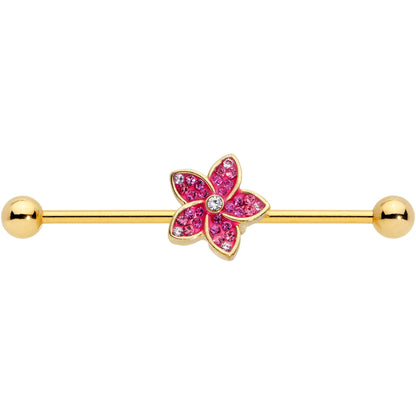 14G Clear Purple Gem Gold Tone Flower Industrial Barbell 38mm