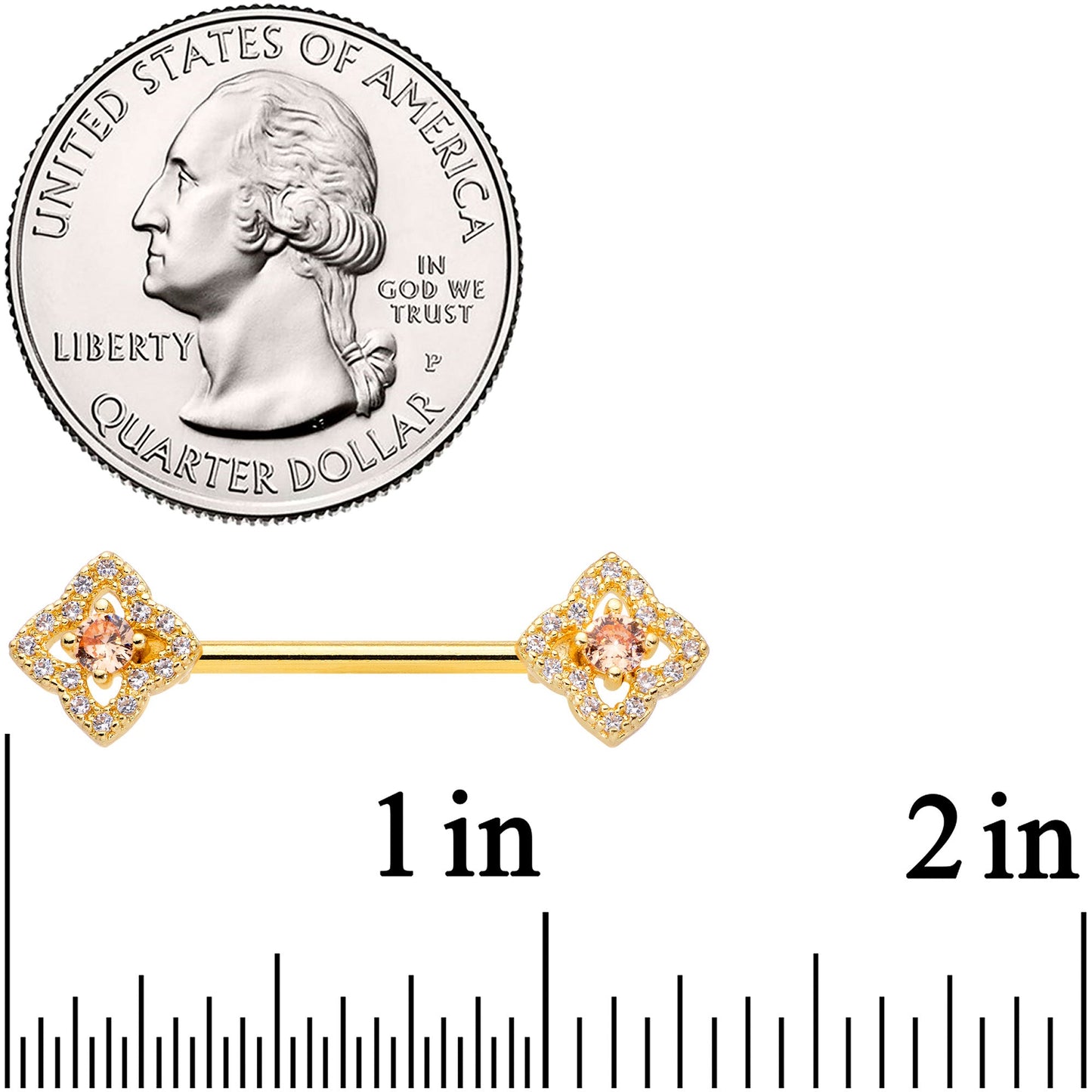 14G 9/16 Clear CZ Gem Gold Tone Rhombus Royale Nipple Ring Set