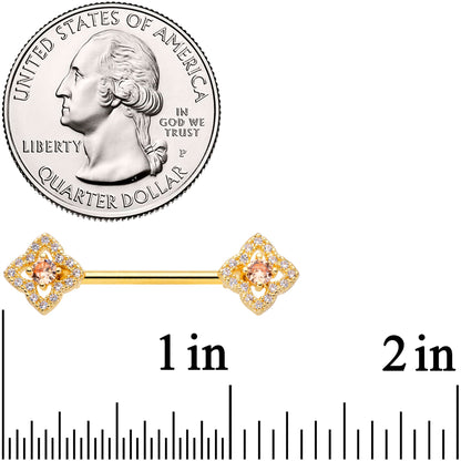 14G 9/16 Clear CZ Gem Gold Tone Rhombus Royale Nipple Ring Set