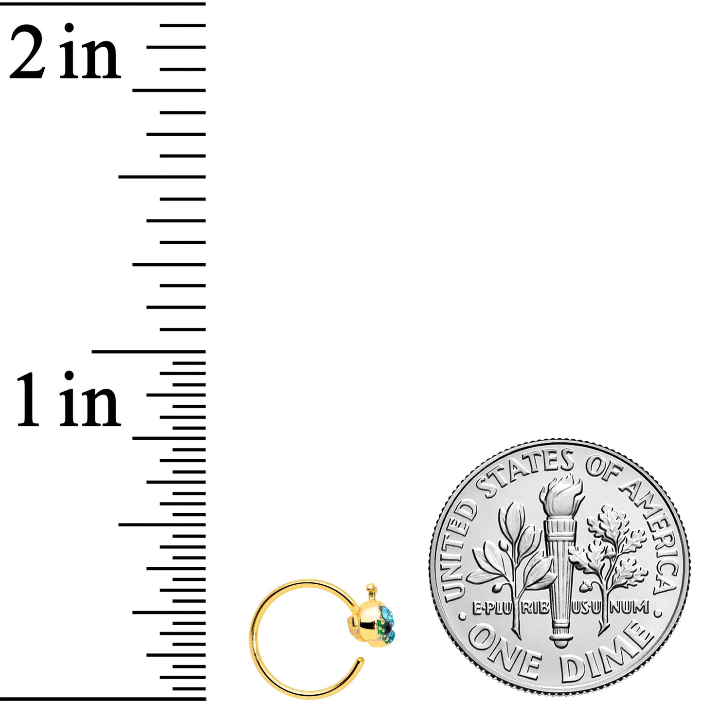 20G 5/16 Aqua Gem Gold Tone Water Whale Nose Hoop