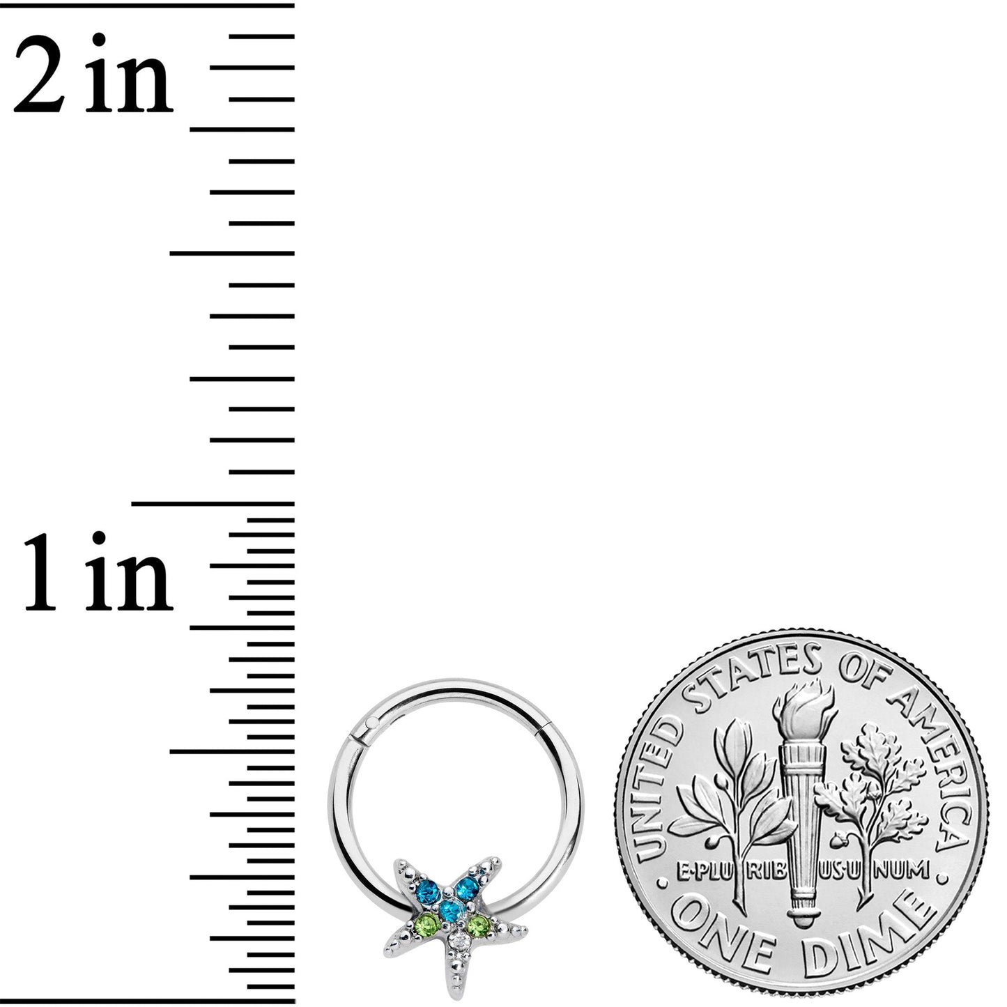 16G 3/8 Blue Green Gem Glam Starfish Hinged Segment Ring