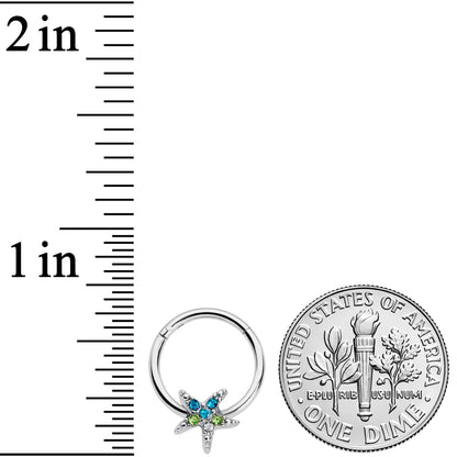 16G 3/8 Blue Green Gem Glam Starfish Hinged Segment Ring