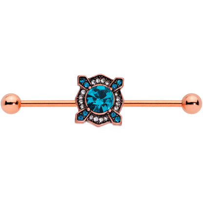 14G Aqua Gem Rose Gold Tone Renaissance Industrial Barbell 38mm