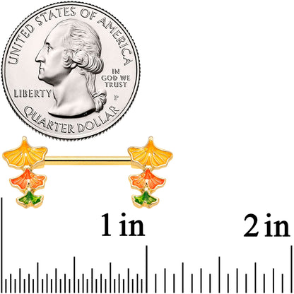 14G 9/16 Gold Tone Autumn Leaves Fall Barbell Nipple Ring Set