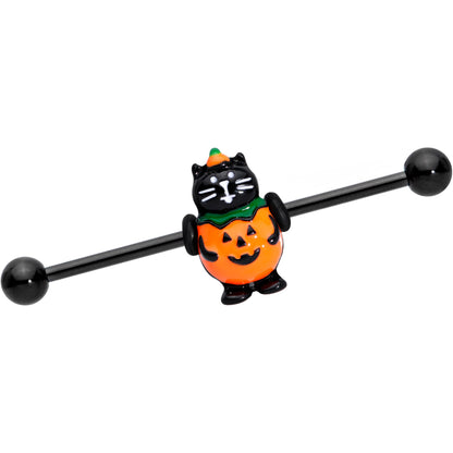 14G Black Cat Pumpkin Halloween Industrial Barbell 38mm