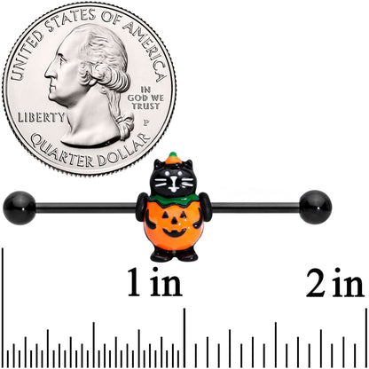 14G Black Cat Pumpkin Halloween Industrial Barbell 38mm