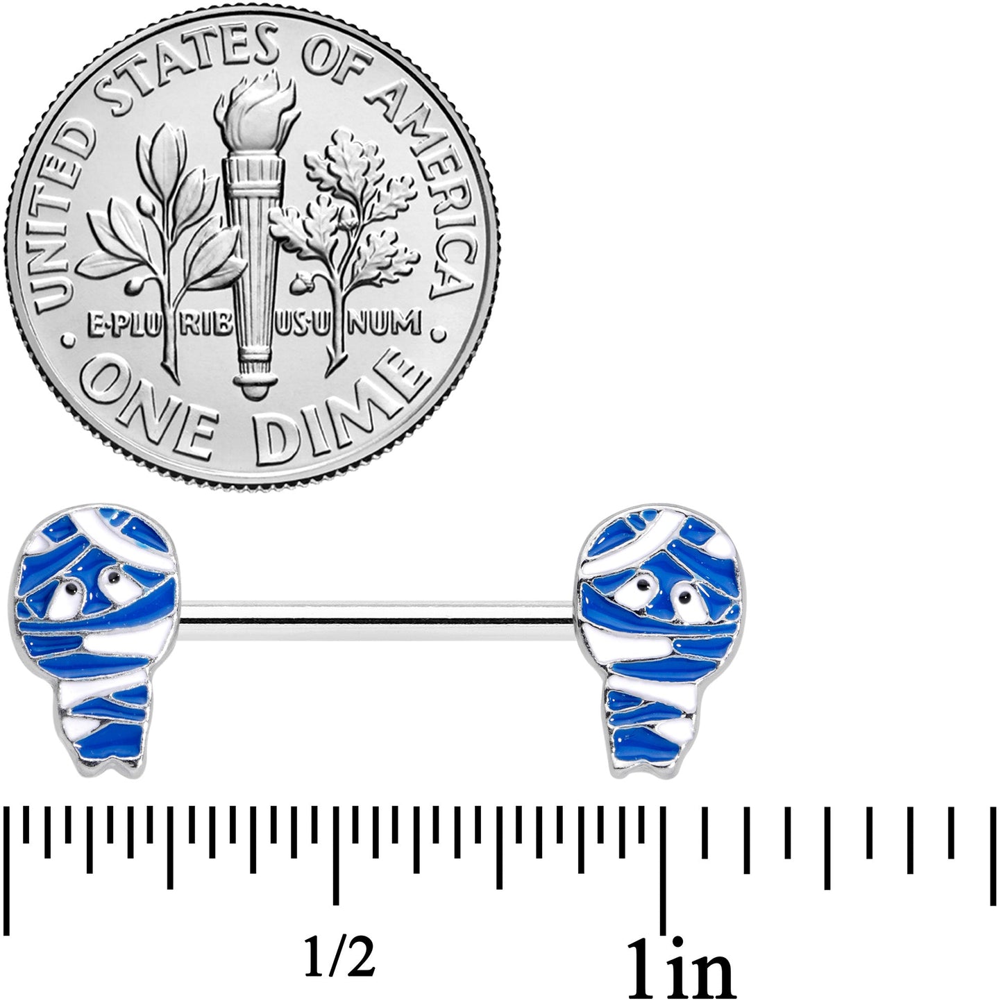 14G 9/16 Blue White Mummy Halloween Barbell Nipple Ring Set