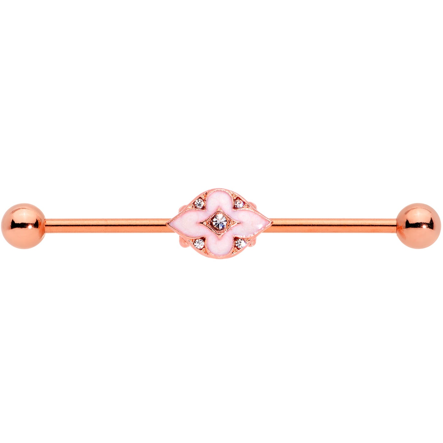 14G Clear Gem Rose Gold Tone Pink Cross Industrial Barbell 38mm