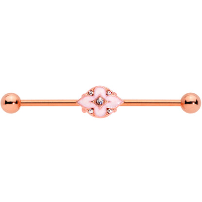 14G Clear Gem Rose Gold Tone Pink Cross Industrial Barbell 38mm