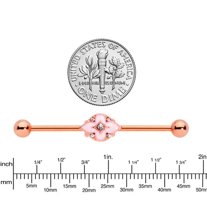 14G Clear Gem Rose Gold Tone Pink Cross Industrial Barbell 38mm