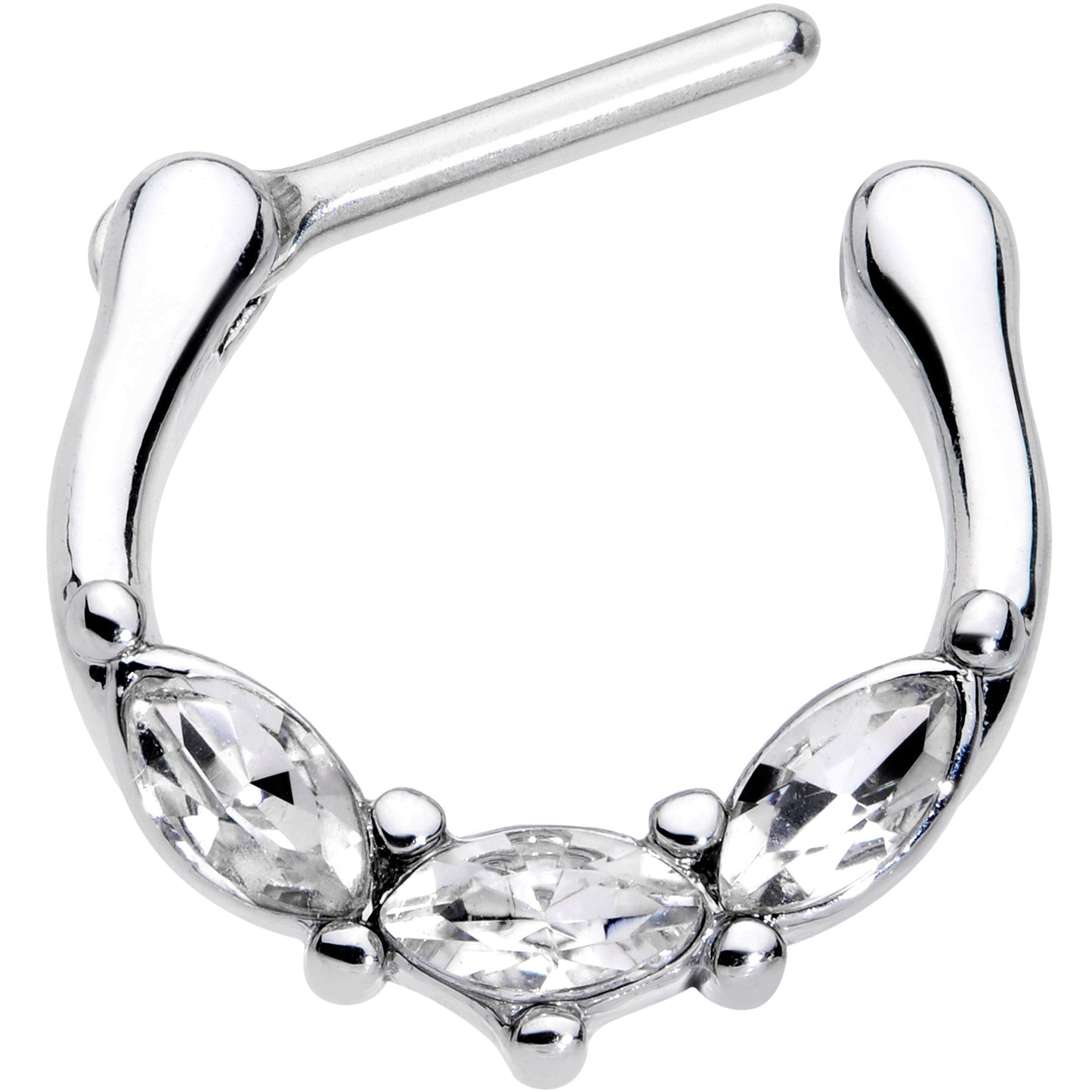 16G 5/16 Clear Gem Oval Trio Cartilage Clicker