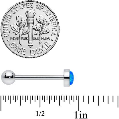 Blue Synthetic Opal Flat Top Barbell Tongue Ring