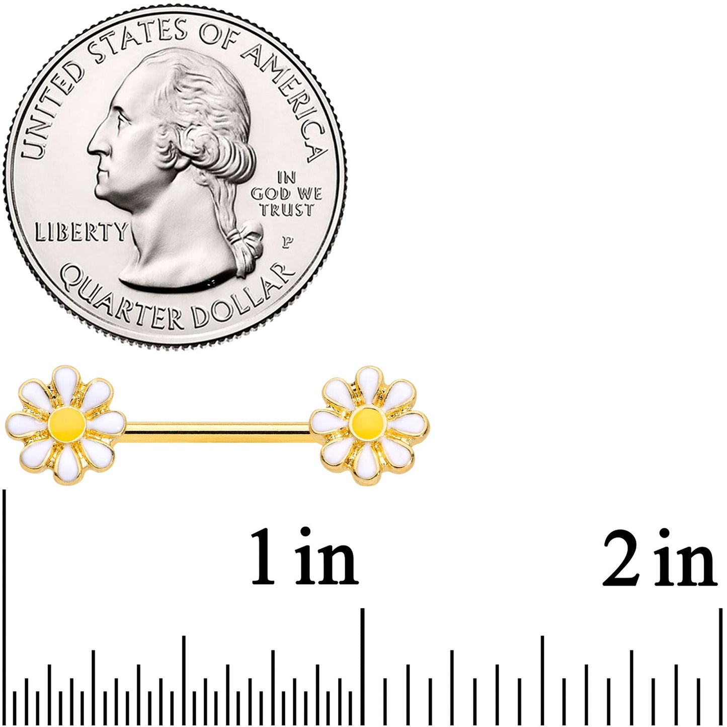 14G 9/16 Gold Tone Happy Daisy Flower Barbell Nipple Ring Set