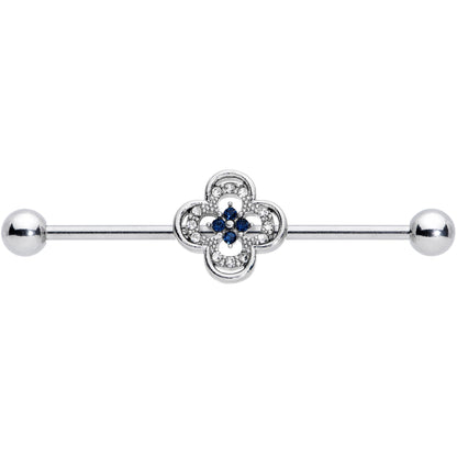 14G Blue Gem Stylized Deco Cross Industrial Barbell 38mm