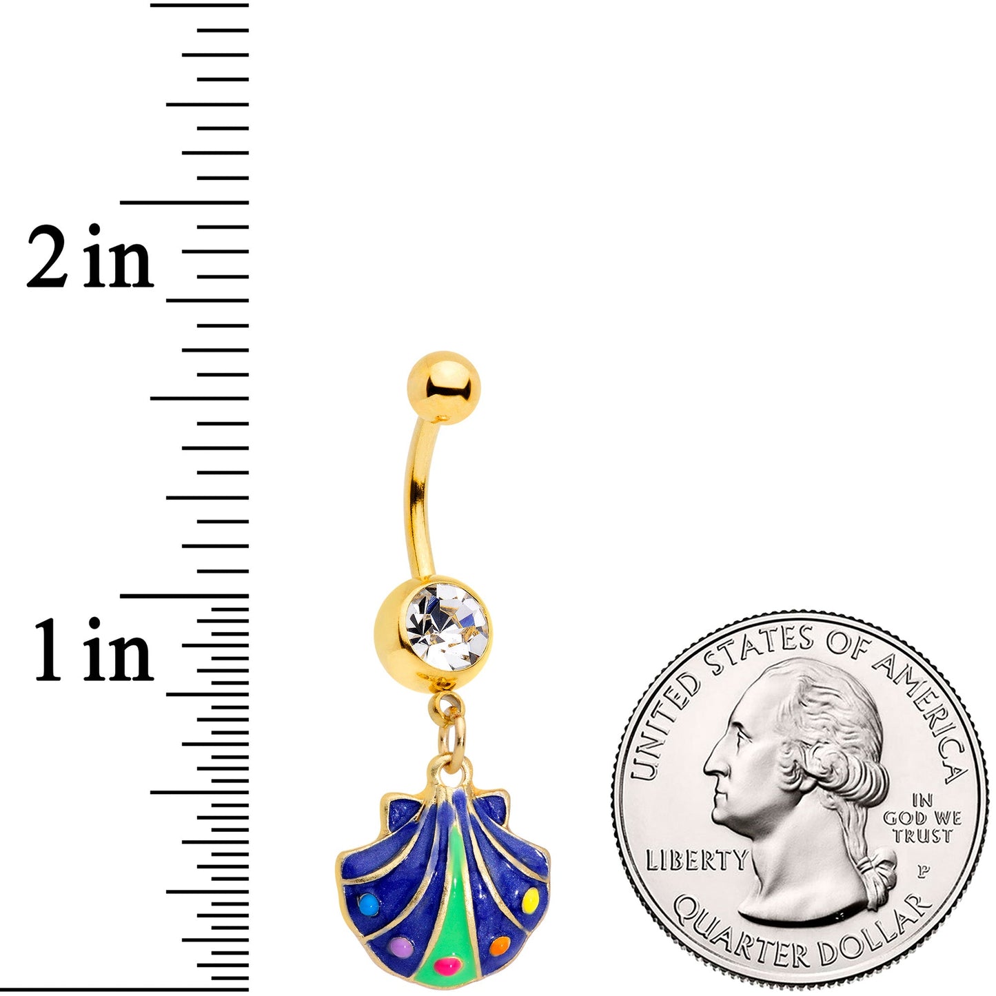 Clear Gem Gold Tone Blue Shell Dangle Belly Ring