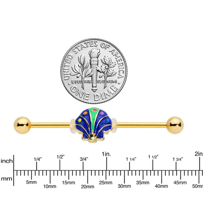 14G Gold Tone Blue Shell Industrial Barbell 38mm