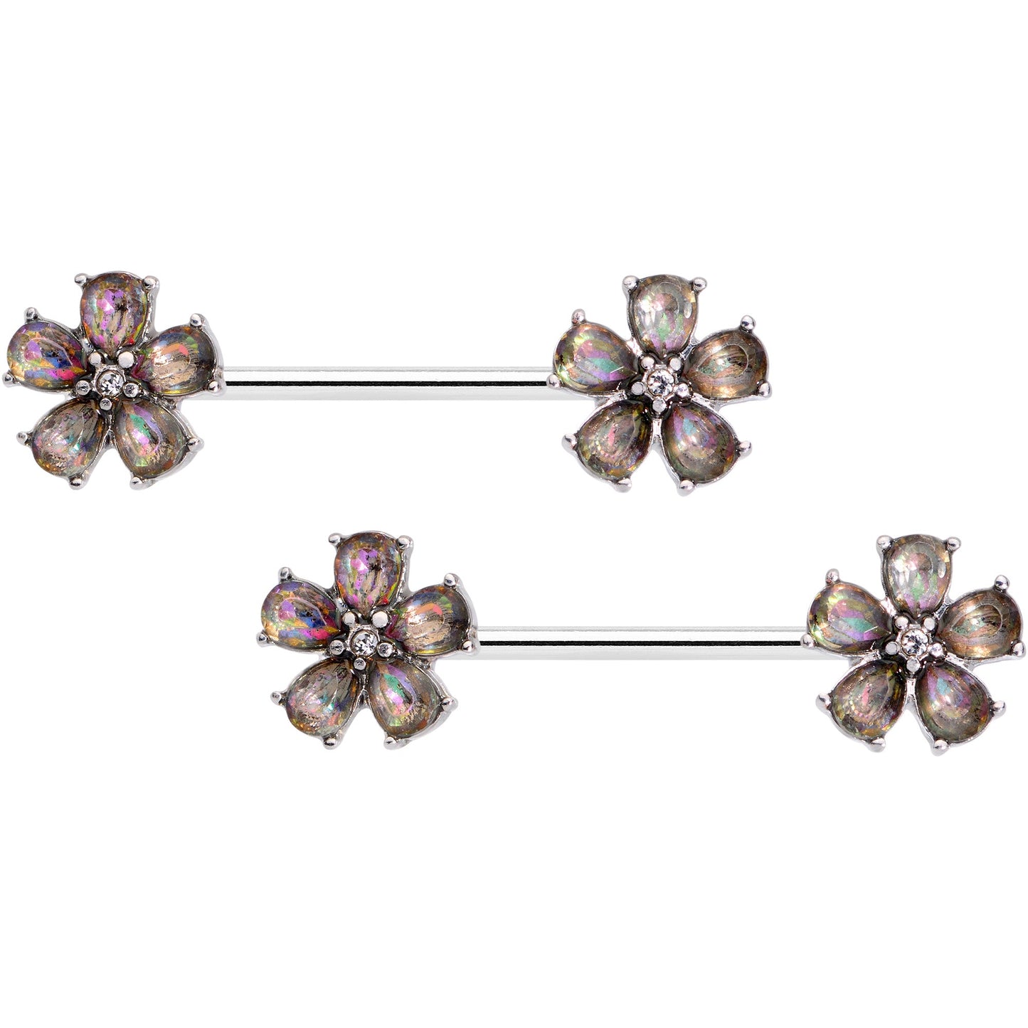 14G 9/16 Dark Aurora Gem Fabulous Flowers Nipple Ring Set