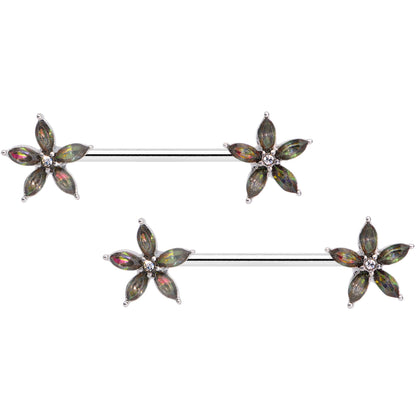 14G 9/16 Dark Aurora Gem Starry Flower Barbell Nipple Ring Set