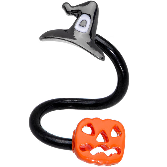 14G 3/8 Black Witch Cap Pumpkin Halloween Spiral Twister Belly Ring