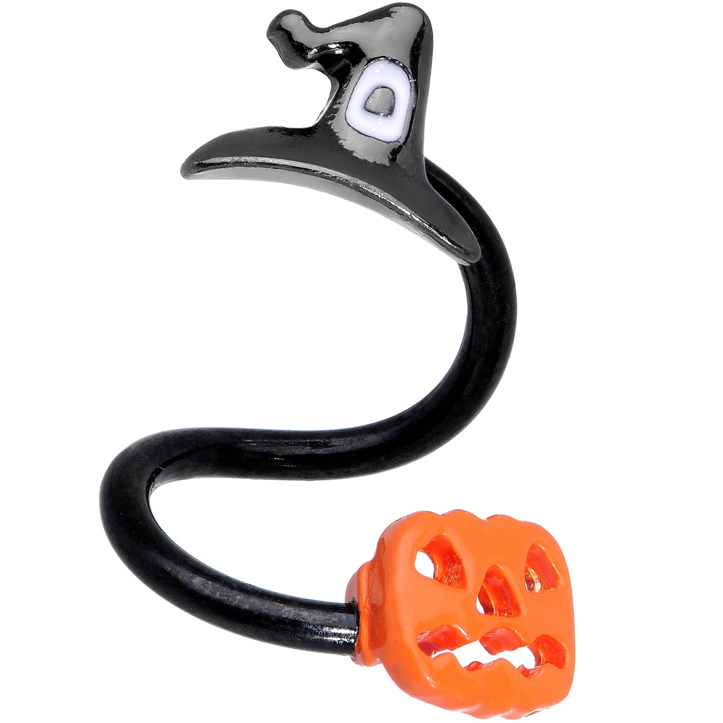 14G 3/8 Black Witch Cap Pumpkin Halloween Spiral Twister Belly Ring