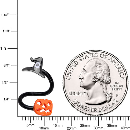 14G 3/8 Black Witch Cap Pumpkin Halloween Spiral Twister Belly Ring