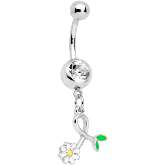 Clear Gem Daisy Curl Flower Dangle Belly Ring