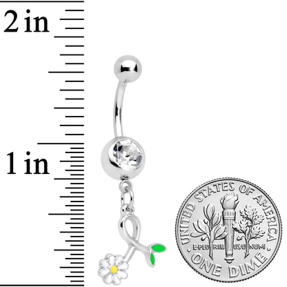 Clear Gem Daisy Curl Flower Dangle Belly Ring