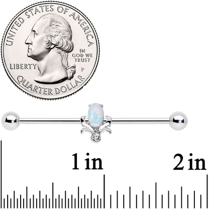 14G White Synthetic Opal Tulip Flower Industrial Barbell 38mm