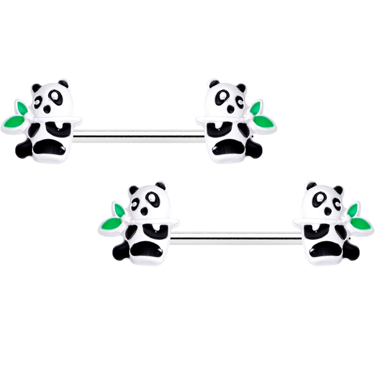 14G 9/16 Pretty Panda Bear Barbell Nipple Ring Set
