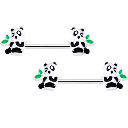 14G 9/16 Pretty Panda Bear Barbell Nipple Ring Set