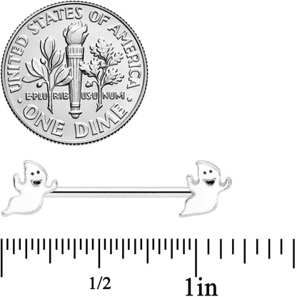 14G 5/8 Happy Ghost Halloween Barbell Nipple Ring Set