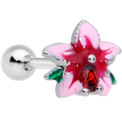 16G 1/4 Red Gem Exotic Flower Cartilage Tragus Earring